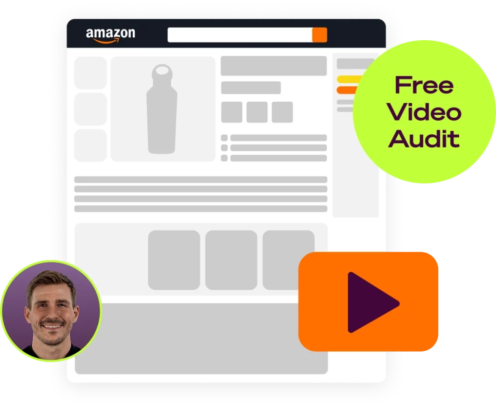 Stilisierte Amazon Produkt-Detailseite mit Störer „Free Video Audit“