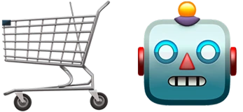 Ein Warenkorb Emoji und ein Roboter Emoji